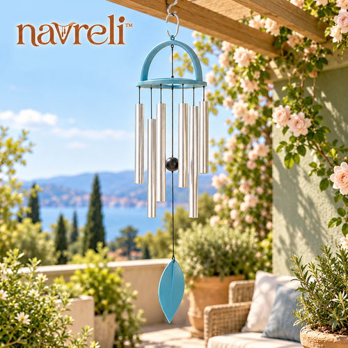 navreli™ Willow Arc 28-Inch Aluminum Wind Chime with Leaf Sail, Hanging Outdoor Decor for Porch, Balcony & Garden