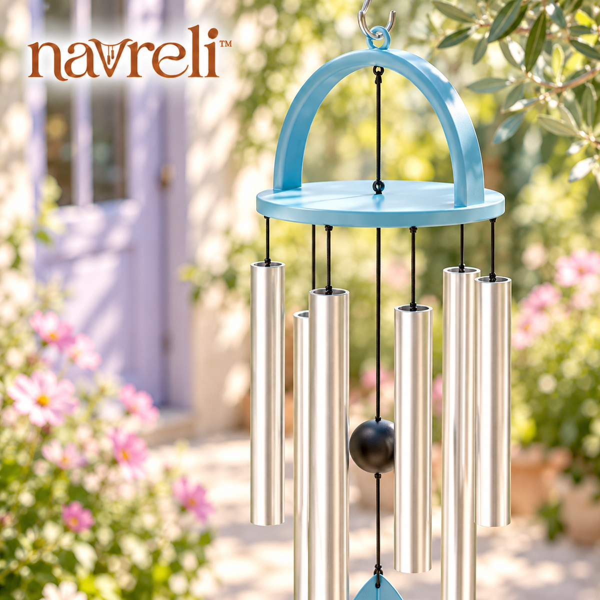 navreli™ Willow Arc 28-Inch Aluminum Wind Chime with Leaf Sail, Hanging Outdoor Decor for Porch, Balcony & Garden