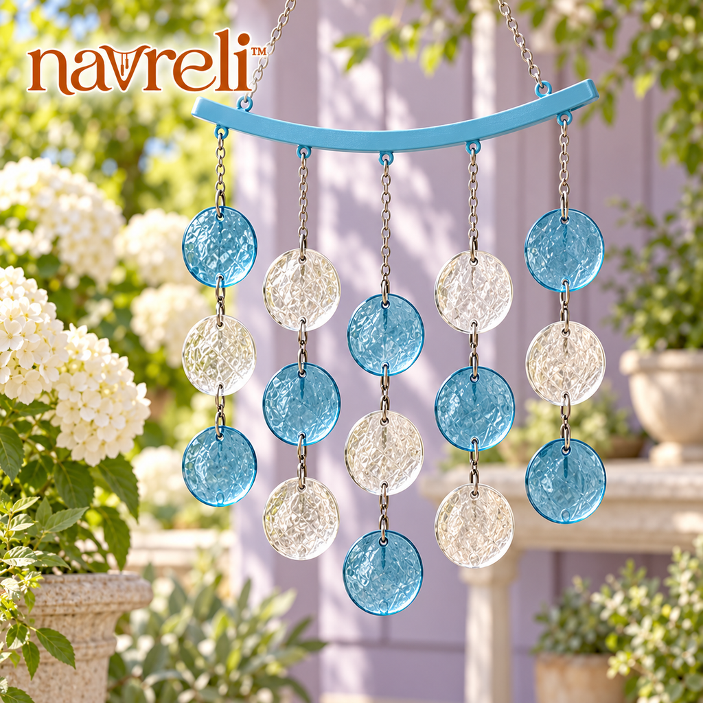 navreli™ Shoreline Cascade 24-Inch Glass Wind Chime, Five-Strand Hanging Suncatcher Decor for Covered Porches