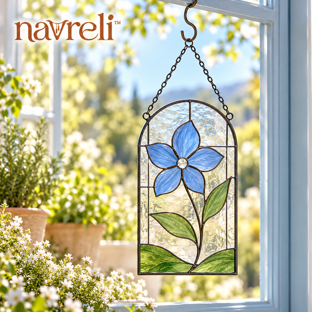 navreli™ Meadow Arch 8-Inch Colored Glass Suncatcher, Floral Window Hanging for Sunrooms & Sheltered Balconies