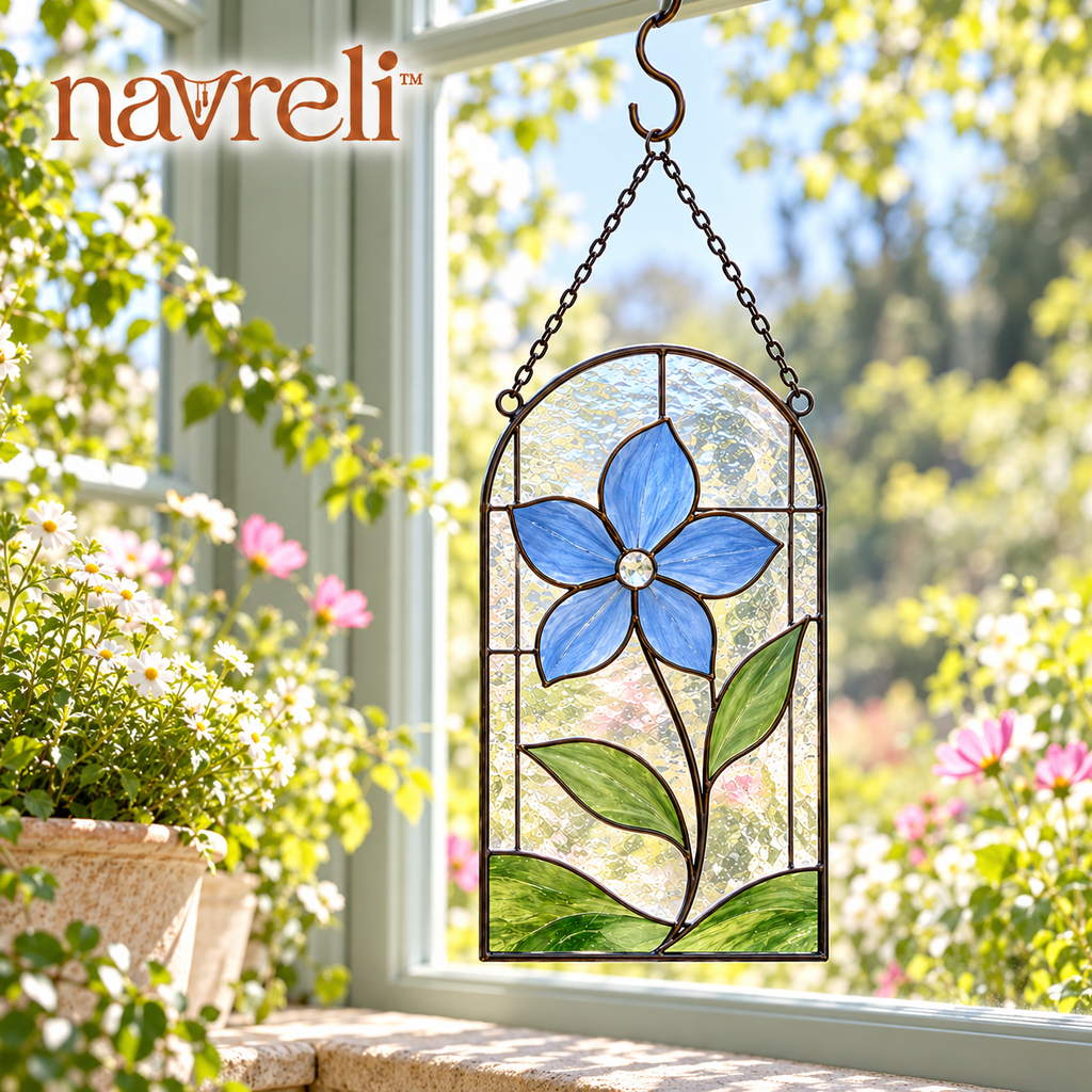 navreli™ Meadow Arch 8-Inch Colored Glass Suncatcher, Floral Window Hanging for Sunrooms & Sheltered Balconies