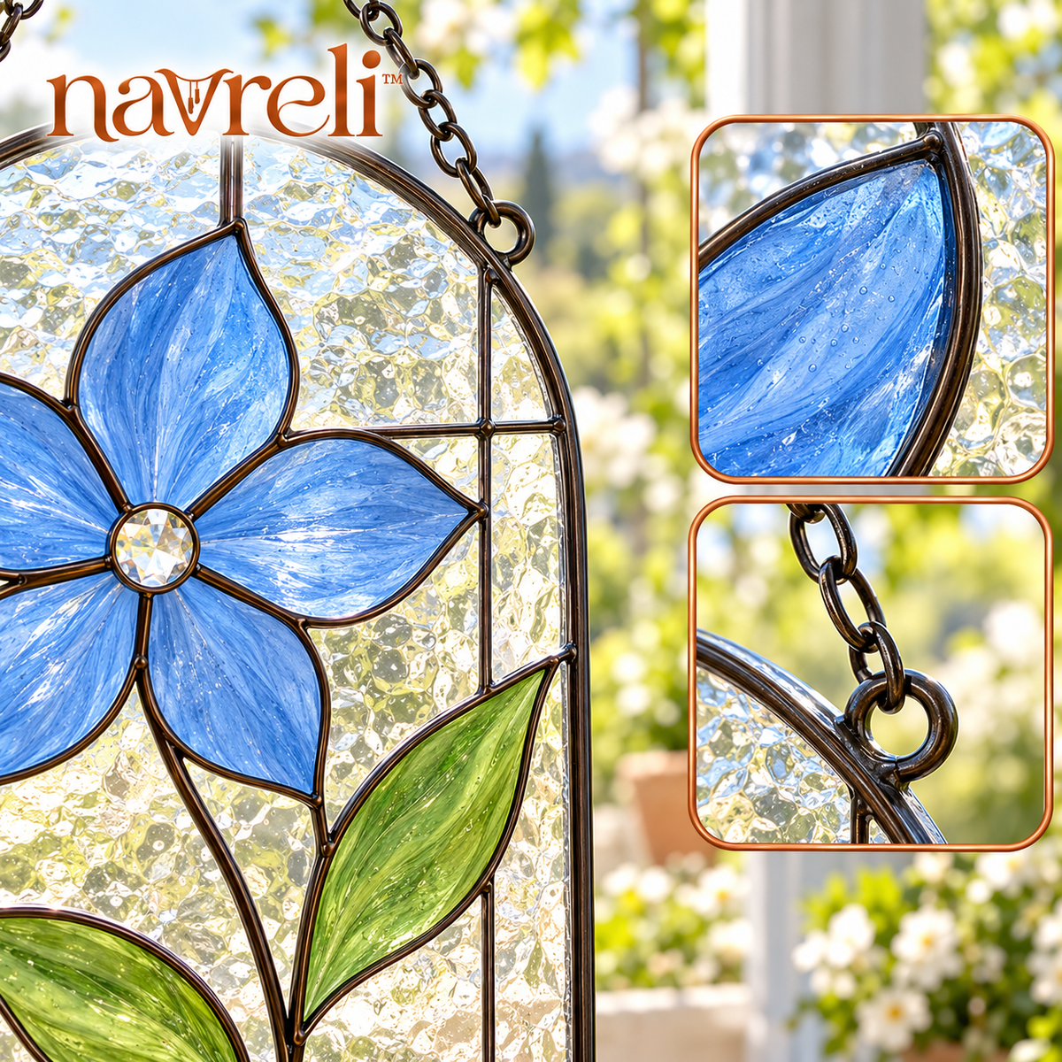 navreli™ Meadow Arch 8-Inch Colored Glass Suncatcher, Floral Window Hanging for Sunrooms & Sheltered Balconies