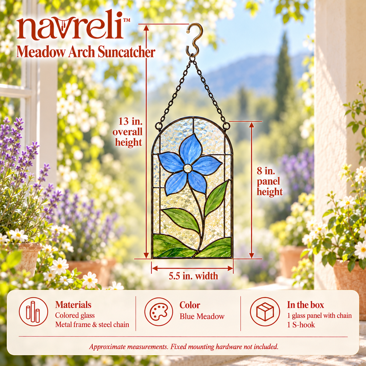 navreli™ Meadow Arch 8-Inch Colored Glass Suncatcher, Floral Window Hanging for Sunrooms & Sheltered Balconies