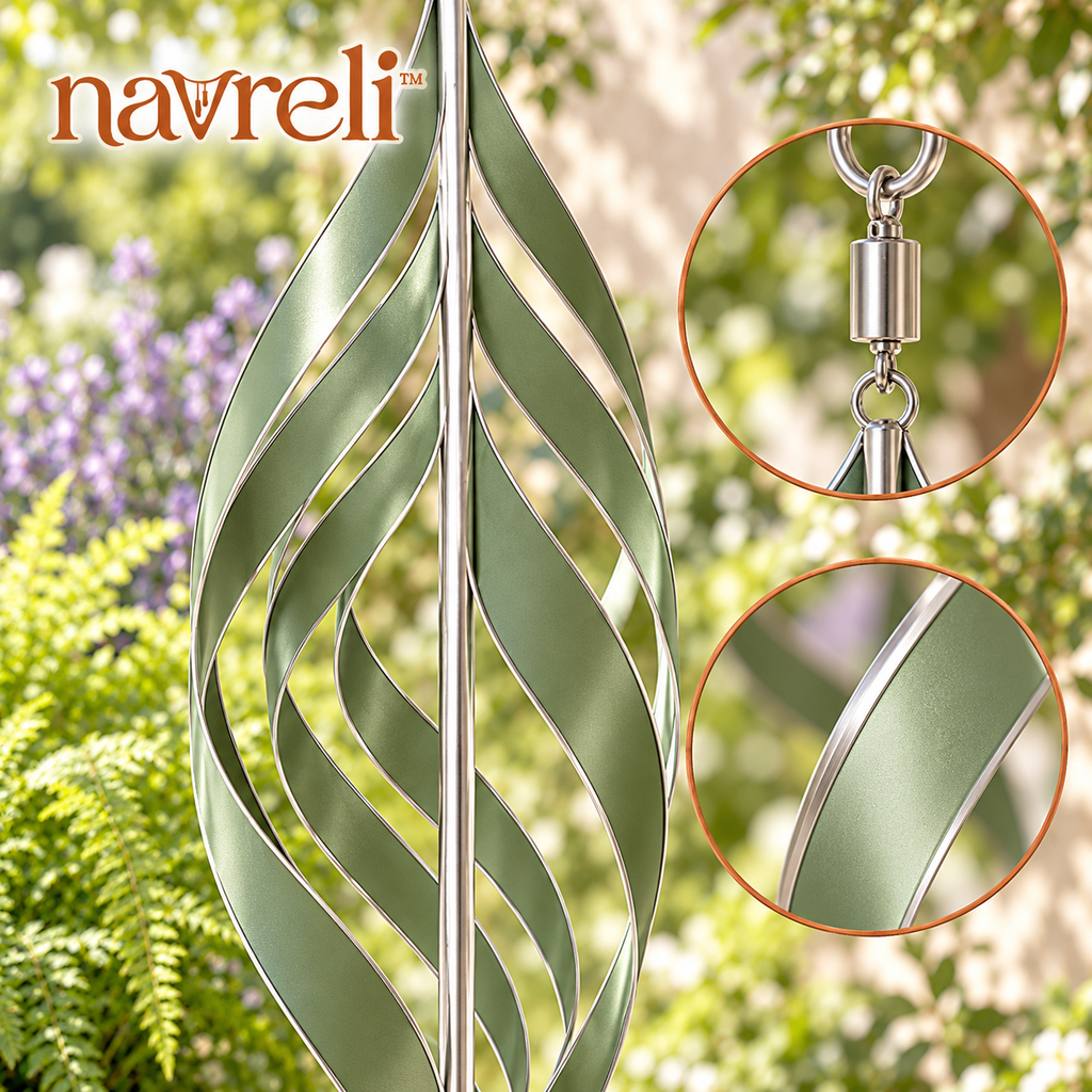 navreli™ Twisting Leaf 24-Inch Hanging Spiral Wind Spinner, Metal Kinetic Porch & Garden Ornament