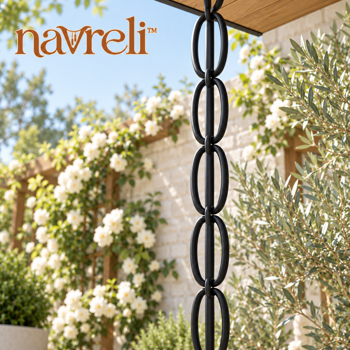 navreli™ Contour Link 8.5-Foot Aluminum Rain Chain, Double-Oval Decorative Gutter Chain with Hanging Hardware