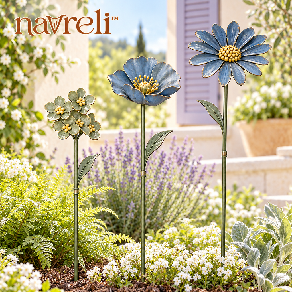 navreli™ Meadow Silhouette Metal Flower Garden Stakes, Set of 3 Decorative Yard & Planter Stakes