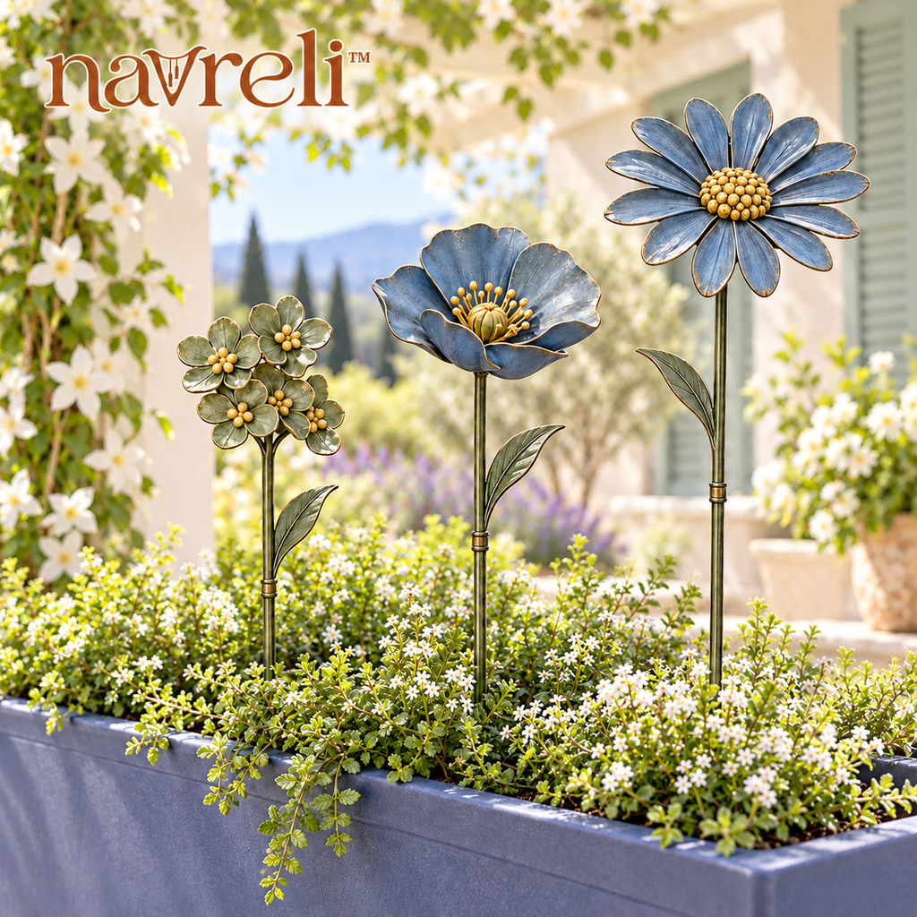 navreli™ Meadow Silhouette Metal Flower Garden Stakes, Set of 3 Decorative Yard & Planter Stakes