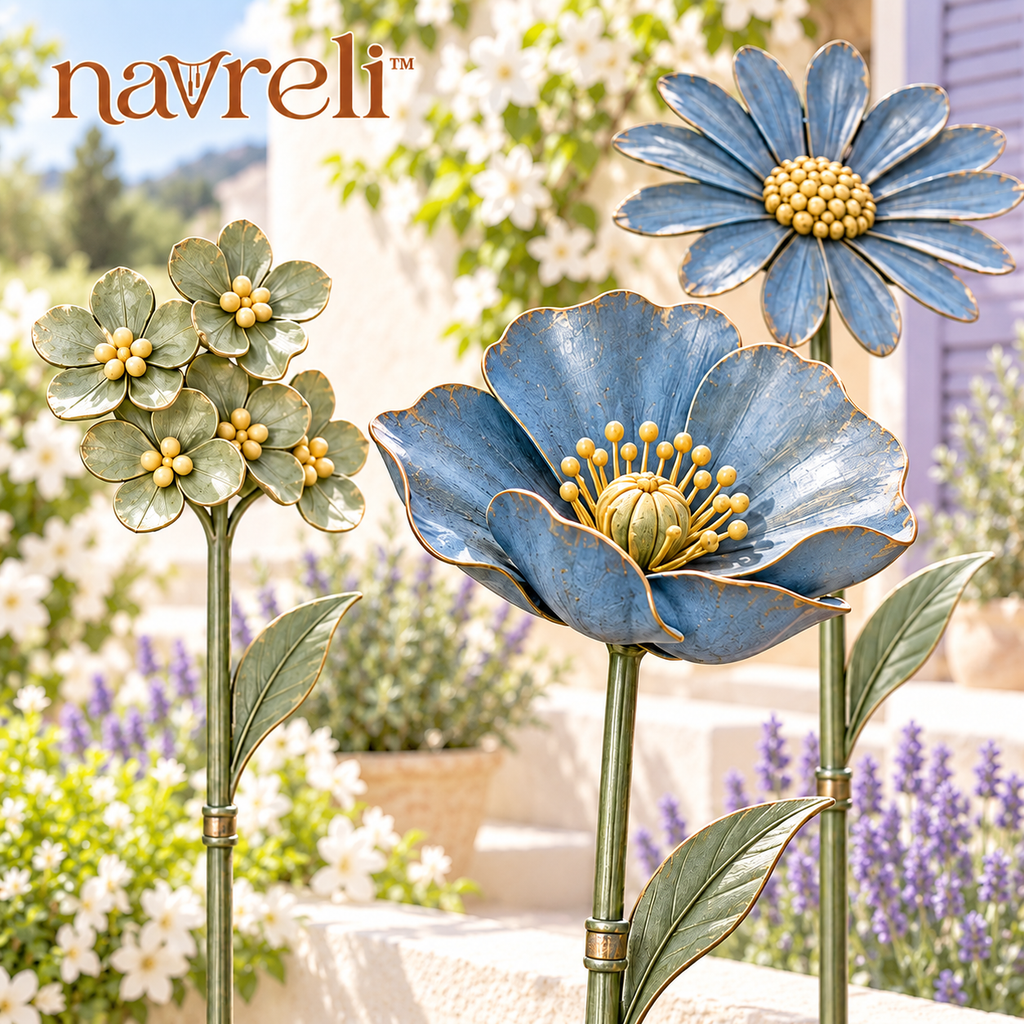 navreli™ Meadow Silhouette Metal Flower Garden Stakes, Set of 3 Decorative Yard & Planter Stakes