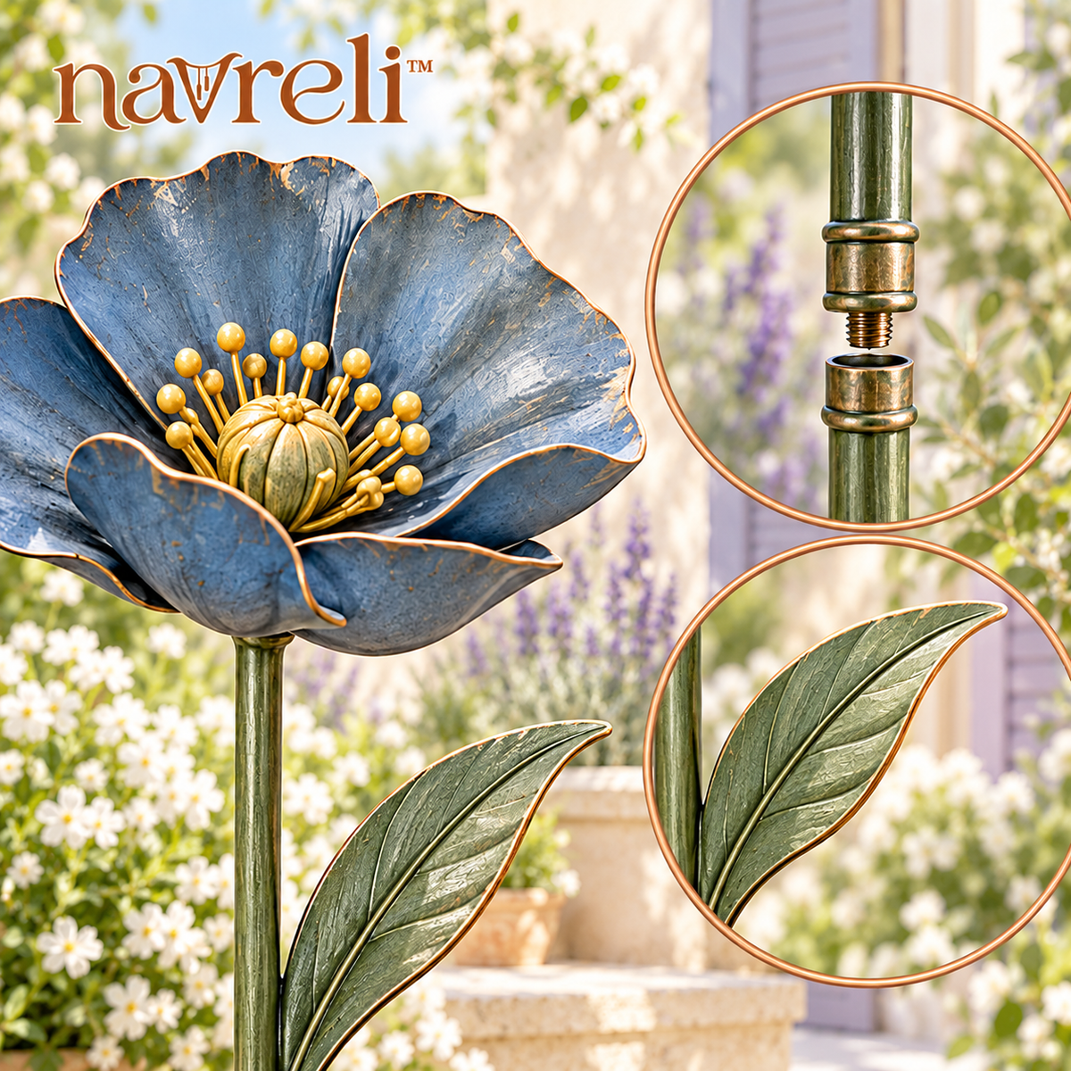 navreli™ Meadow Silhouette Metal Flower Garden Stakes, Set of 3 Decorative Yard & Planter Stakes