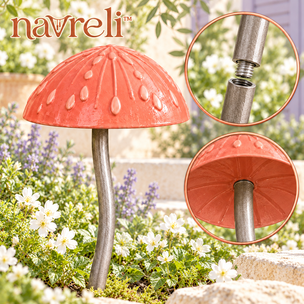 navreli™ Woodland Caps Metal Mushroom Garden Stakes, Set of 3 Outdoor Planter & Flower Bed Decorations