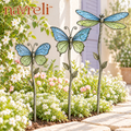navreli™ Wing & Leaf Metal Garden Stakes with Colored Glass Insets, Set of 3 Butterfly & Dragonfly Yard Decorations
